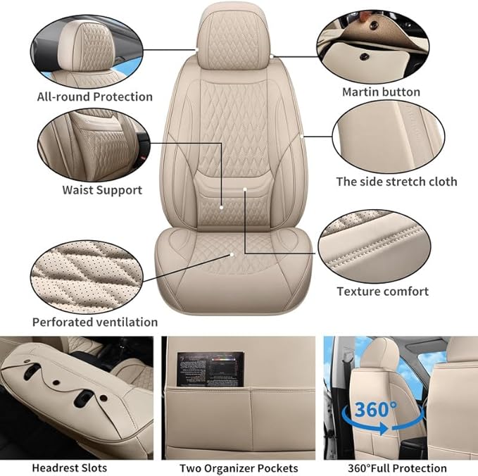 Car Seat Covers Full Set Custom Fit for Chevrolet/Chevy Trax 2015-2026 - Premium Faux Leather with Lumbar Support | Breathable, Waterproof, Anti-Slip, Durable (Beige,Full Set)