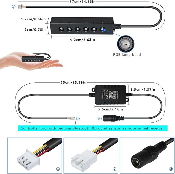 AKEPO MIni Size 6-Hole 3.2W RGB Multiple Color Chasing Fiber Optic Light Kit, 13.1ft 720pcs*0.75mm/0.03in Optical Fiber APP Control Mixed Color Timer Function Car Home Use Starlight Headliner Light