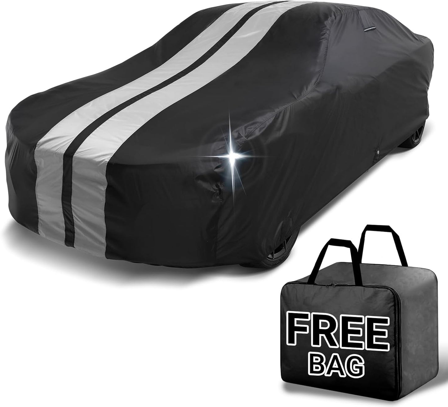 iCarCover Custom Car Cover for Buick Centurion (1971-1973) Waterproof All-Weather Rain Snow UV Sun Protector Full Exterior Indoor Outdoor Car Cover (Stripe - Black/Gray)