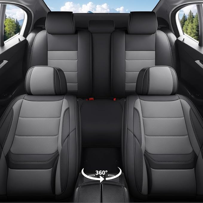 Car Seat Covers Full Set Fit for Buick Verano 2012-2017, Premium Faux Leather Waterproof Car Seat Protectors with Lumbar Support, Breathable Anti-Slip Easy to Install(Black&Gray,Full Set)
