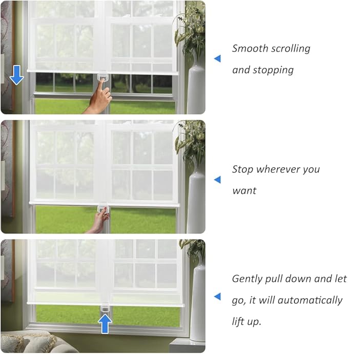 LUCKUP Light Filtering Roller Shades for Windows, Cordless Semi Sheer Solar Blinds with 5% Openness Free-Stop Window Shades for Home & Office, White 36" W x 72" L