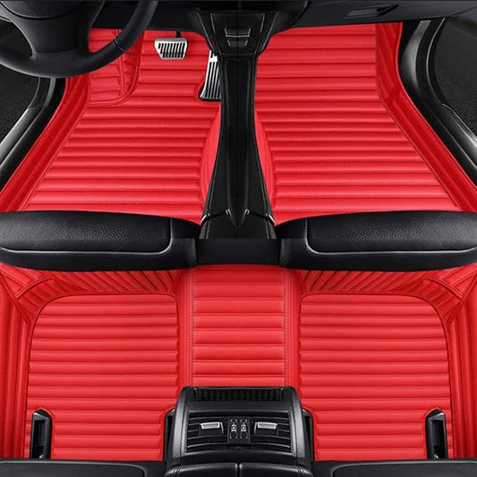 Custom Floor Mats for Cars fit 95% Sedan SUV Sports Car Full Coverage All Weather Men Women Pads Protection Non-Slip Leather Floor Liners (red Horizontal Stripes)