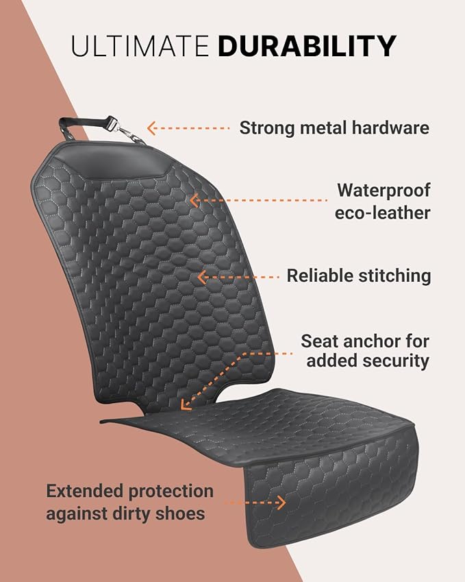 Owleys Set Seat Back Organizer & Car Seat Protector Hexy Waterproof & Non-Slip Protector for Child Car Cushion for Leather and Fabric Seats (Black)