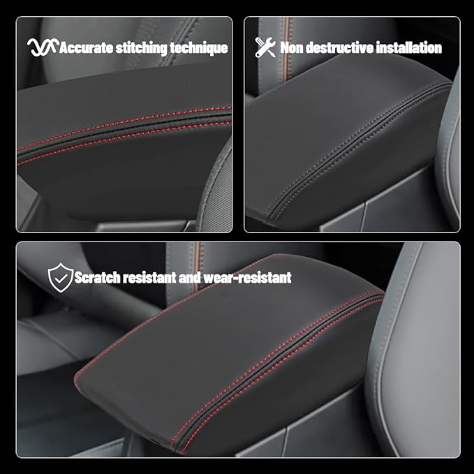 Center Console Cover Compatible with 2025 Subaru Forester Armrest Box Cover Car Interior Accessories Arm Rest Cushion Pad Waterproof Anti Slip Stain Resistant RED Stitching