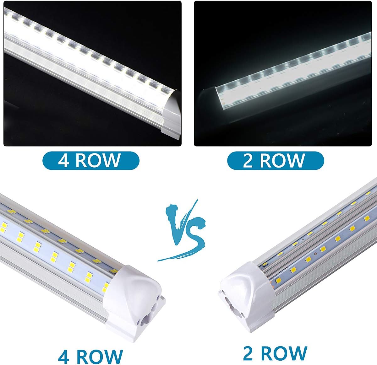 4 Pack 4FT LED Shop Light Fixture, 72W 9500LM 5000K, Daylight White, 4 Row V Shape, Clear Cover, Hight Output, Linkable Shop Lights, T8 LED Tube Lights, 4 LED shop lights for garage 4 foot with plug