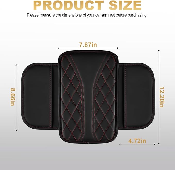 Center Console Cover Fit for Highlander Scratch & Wear Resistant Waterproof Middle Console Cover with 2 Storage Bags(Black&Redline)