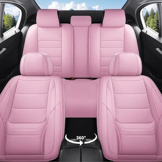 Car Seat Covers Custom Fit for Chevrolet/Chevy Sonic 2011-2020, Premium Faux Leather Waterproof Car Seat Protectors with Lumbar Support, Breathable Anti-Slip Easy to Install(Pink,Full Set)