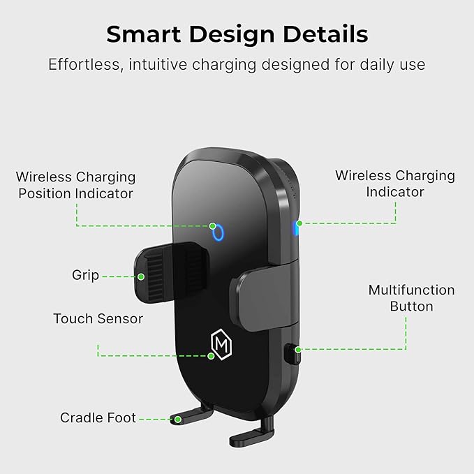 Wireless Car Charger Mount - Auto Scan & Auto Grip Car Phone Mount - Compatible with iPhones and Smartphones - Fast Charger Car Mount Accessories for Dashboard or Vent