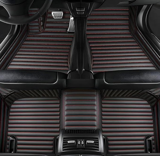 Customize Car Floor Mats for 99% Sedan SUV Sports Car All Weather Leather Full Coverage Waterproof Non-Slip Vehicle Lining Pads (Black and red Stripes)