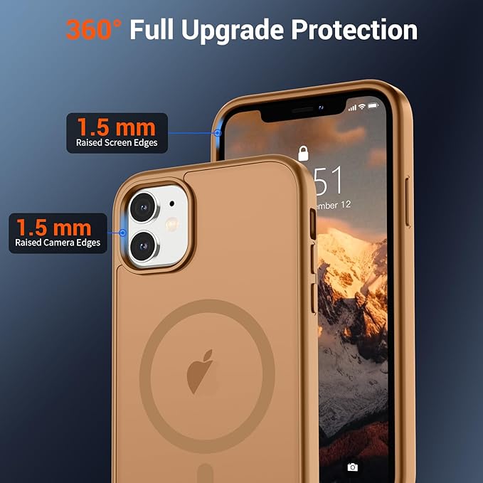SUPFINE Magnetic for iPhone 12 Mini Case & iPhone 13 Mini Case (Compatible with MagSafe) (Military Grade Drop Protection) Slim Translucent Matte Shockproof Phone Cover,Brown