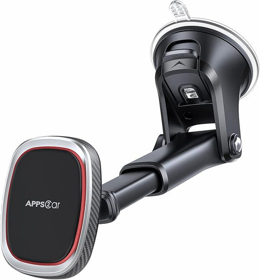 APPS2Car Magnetic Phone Mount, Dashboard & Windshield Suction Cup Car Phone Holder Mount with 6 Strong Magnets, Adjustable Telescopic Arm, Compatible with iPhone & Android Smartphones