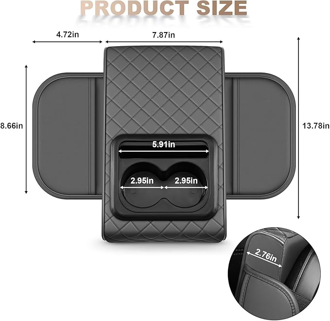 Center Console Cover Fit for bZ4X Faux Leather Car Armrest Cushion with Storage Bags, Cup Holder ＆ Phone Storage Multifunctional Middle Console Cover(Grey)