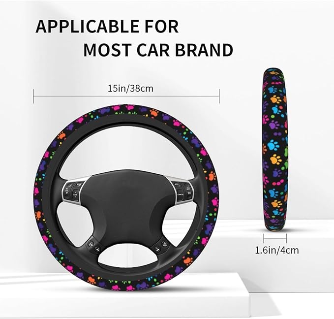 Dog Paws Cute Steering Wheel Cover Non-Slip Breathable Sweat-Absorbent Suitable for SUV Van Truck Car Universal Protection Accessories 15 Inch Suitable for Women Men