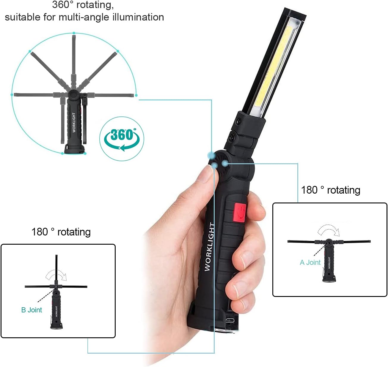 Tool Gifts for Men Dad Him, Rechargeable Work Lights, LED Work Light with Magnetic Base & Hanging Hook, 360°Rotate Rechargeable Flashlights for Mechanics Car Repair Home, Camping (2 Pack)