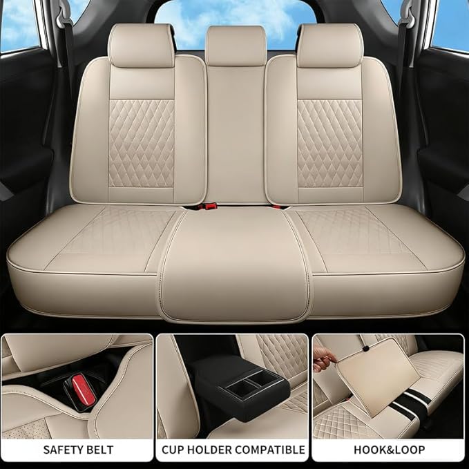 Car Seat Covers Full Set Custom Fit for Mercury Grand Marquis 1995-2011 - Premium Faux Leather with Lumbar Support | Breathable, Waterproof, Anti-Slip, Durable (Beige,Full Set)