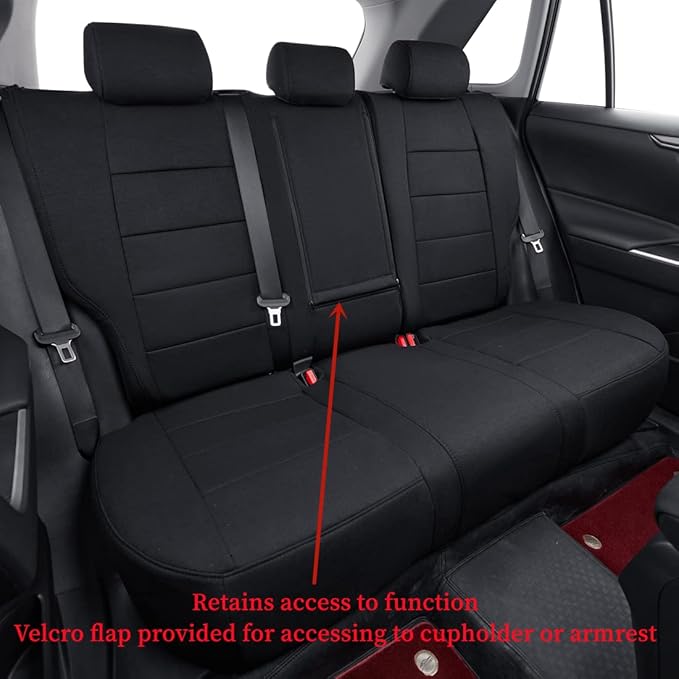 coverdream Cloth Seat Covers Custom Fit for Toyota RAV4 2019-2024 2025 LE,XLE,XLE Premium,Limited,Fully Covered,Airbag Compatible,Breathable Fabric Car Seat Protector(Full Set,Black)