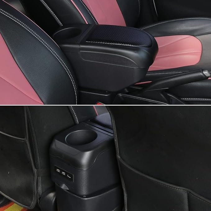 AULPHIKE Compatible with Ford Fiesta Armrest 3 2011-2018 Center Console Organizer Armrests Double Layer Storage Space with USB Ports
