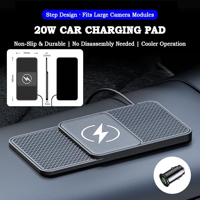 Car Charger for Ram 1500 2019 2020 2021 2022 2023 2024 2025, 20W Fast Charging Pad for Phones, Plug & Play Cord-Free Charging Pad with Step Design for Commutes Home Travel Use,B USB 30cm