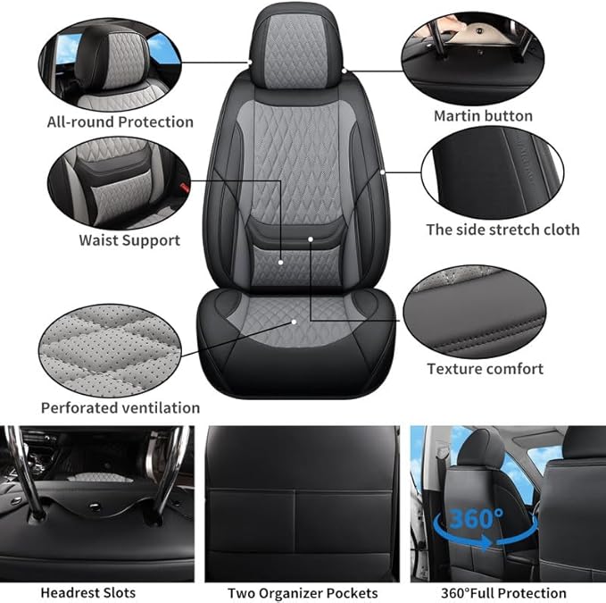 Car Seat Covers Full Set Custom Fit for Ford Bronco Sport 2021-2026 - Premium Faux Leather with Lumbar Support | Breathable, Waterproof, Anti-Slip, Durable (Black&Gray,Full Set)