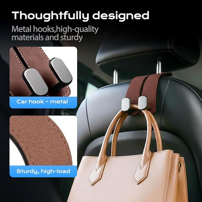 2026 Car Headrest Storage Hooks - Universal Backseat Hanger Organizer for Handbags & Grocery Bags (2, Grey)