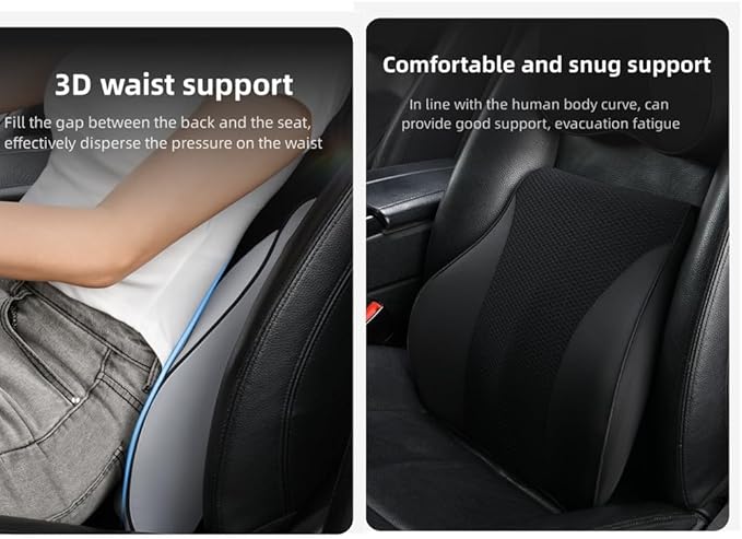 Memory Foam car Neck Pillow and Lumbar Support Pillow Set Breathable Removable Cover ergonomically Designed to Ease Neck and Back Pain (Black)