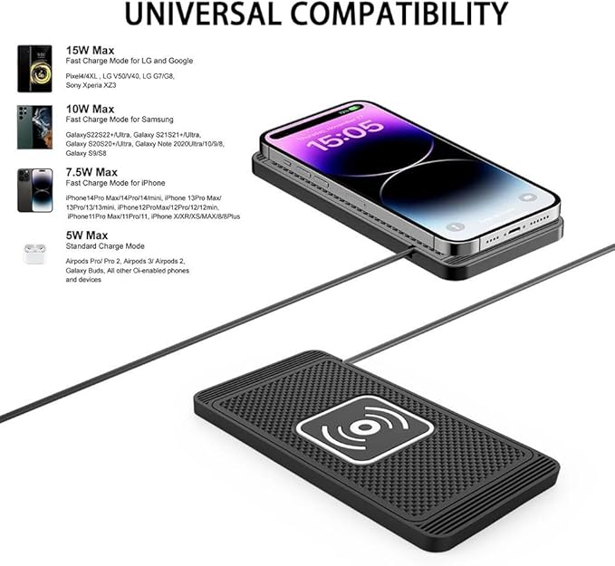 Wireless Car Charger Pad for Hyundai Tucson 2005-2026, Type-C/USB 15W Car Wireless Charger Non-Slip Cordless Charging Mat Car Accessories,A-30cm USB Interface