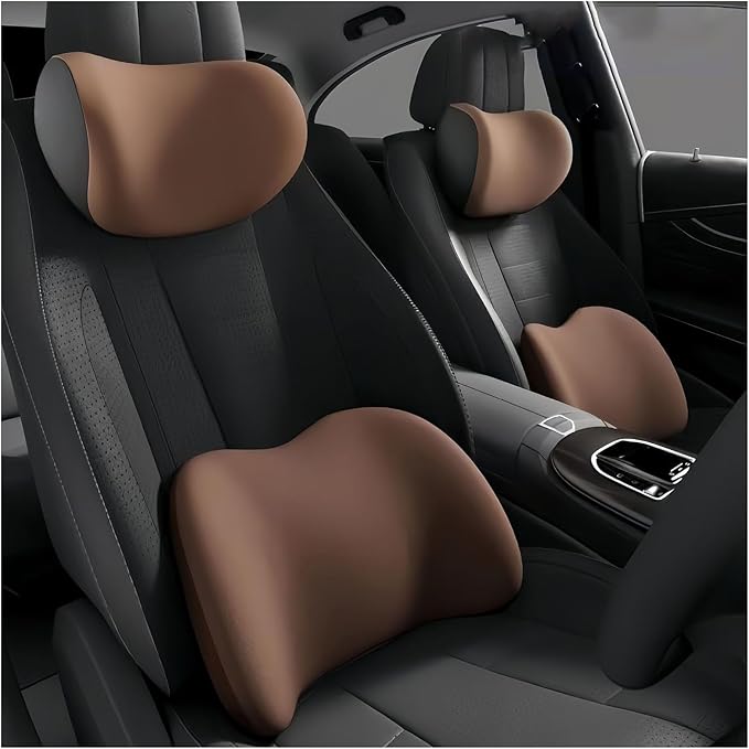 Car Lumbar Support Pillow and Car Neck Pillow Kit for Lexus CT ES GS GX is LC LS LX NX RC RX RZ, Car Seat Neck Back Rest Pillows, Ergonomic Car Seat Headrest & Lumbar Cushion,C Coffee