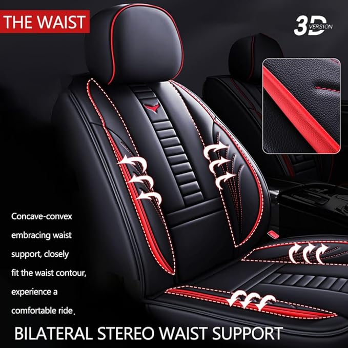 for Toyota RAV4 2008-2025 Car Seat Covers, Full Coverage Customized Seat Covers Premium Leather Waterproof Stain-Resistant Easy to Install (Front Set with Pillows, Black&Red)