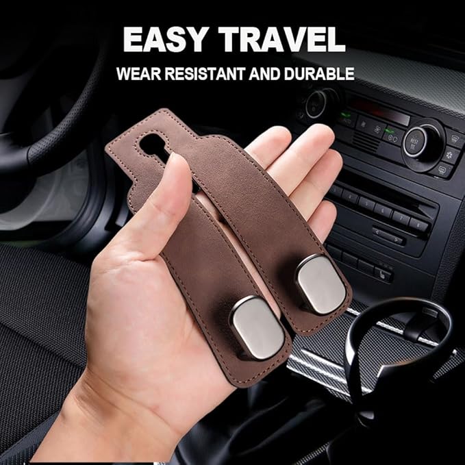 2026 New 2 in 1 Car Seat Back Storage Hook, Car Backseat Organizer Accessories, Premium Leather Headrest Hook for Auto Hooks Organizer for Handbag Purse Coat Bags (2, Black)