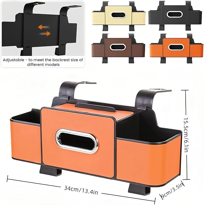 3-in-1 Car Backseat Organizer, 2025 New Multifunctional Car Seat Back Storage Box, Multifunctional Car Back Seat Storage Organizer-Carstorage Bag with 2 Cup Holders, Tissue Box, Hooks (Orange)