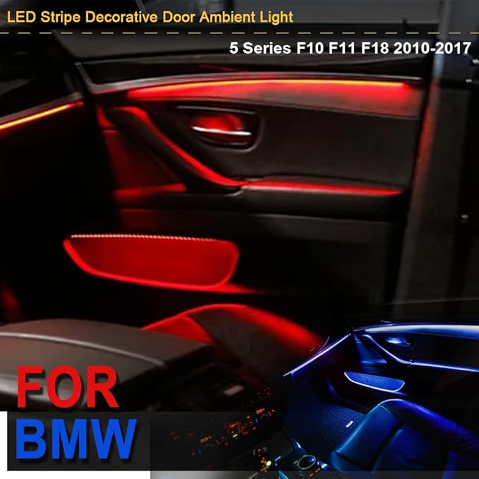 2 Colors Interior LED Stripe Decorative Door Ambient Light Blue and Orange for BMW 5 Series F10 F11 2010-2017 (Beige)