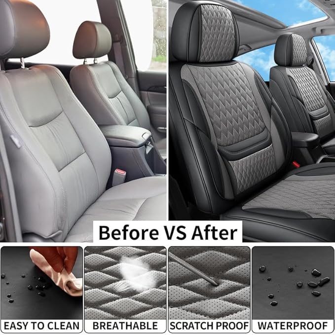 Car Seat Covers Full Set Custom Fit for Mercury Mariner 2005-2011 - Premium Faux Leather with Lumbar Support | Breathable, Waterproof, Anti-Slip, Durable (Black&Gray,Full Set)
