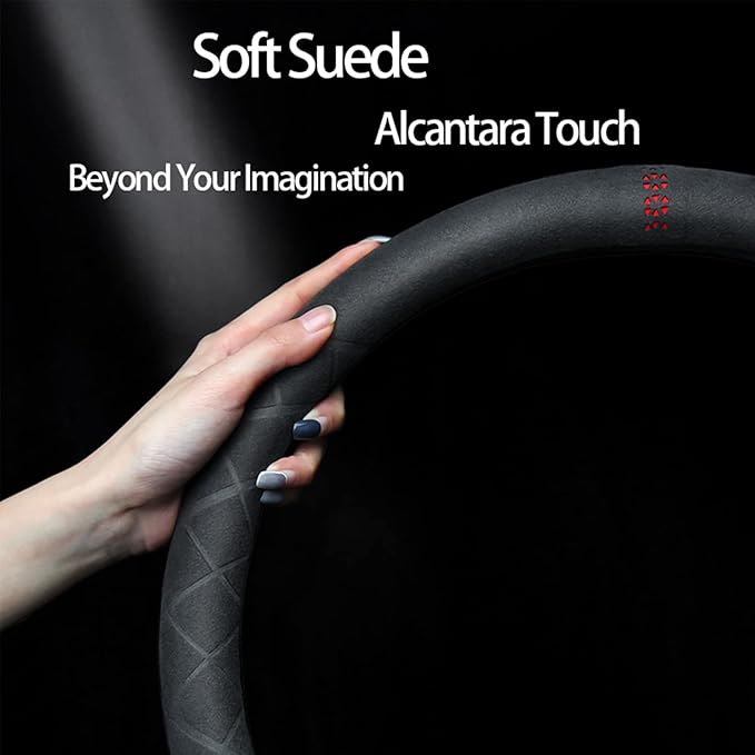 Suede Steering Wheel Cover,Compatible with Chevrolet Chevy Corvette Camaro Spark Suede Leather Sport Non-Slip Wheel Cover Car Interior Accessories 14-14 1/4 inch for Man and Women