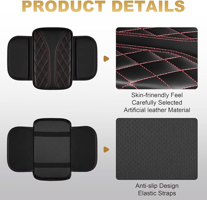 Center Console Cover Fit for bZ4X Scratch & Wear Resistant Waterproof Middle Console Cover with 2 Storage Bags(Black&Redline)