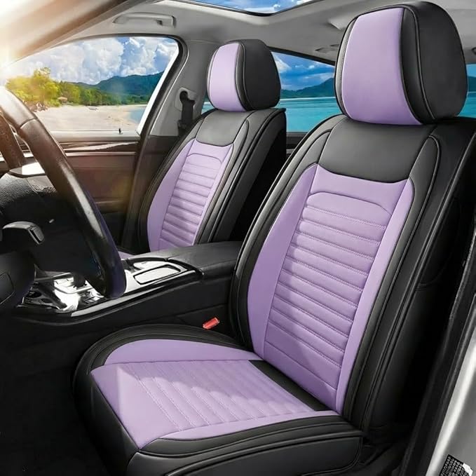 Car Seat Covers Full Set Fit for Toyota Camry 2001-2025,2026, Premium Faux Leather Car Seat Protector,Breathable Anti-Slip Full Wrapping Edge Seat Covers(Black&Purple,Full Set)