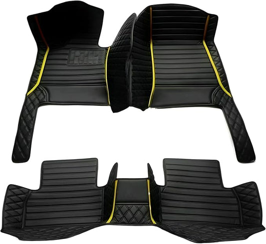 Customize Car Floor Mats for 99% Sedan SUV Sports Car All Weather Leather Full Coverage Waterproof Non-Slip Vehicle Lining Pads (Black Yellow Stitching)