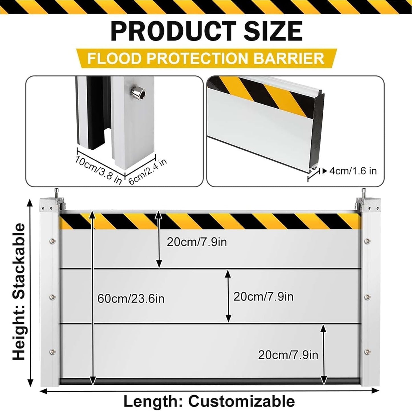Reusable Heavy Duty Aluminum Flood Barriers for Home Exterior, Flood Protection Barriers Water Barrier Door Quick Detachable Garage Doors Detachable Mobile Rain Water Baffle ( H 23.6 inch L 20.5FT)