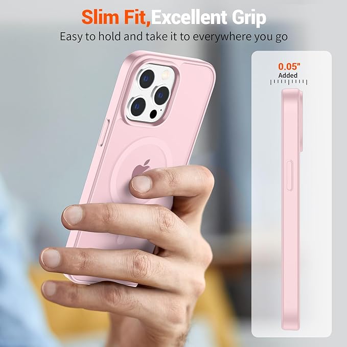 SUPFINE Magnetic for iPhone 15 Pro Case with Screen Protector (Compatible with MagSafe) (Military Grade Drop Protection) Translucent Matte Shockproof Phone Cover,Light Pink