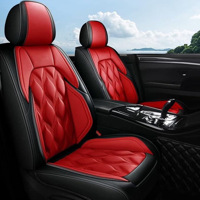 AOMSAZTO Car Seat Covers,Full Set 5 Seats Custom Fit for Jeep Cherokee 2014-2025,Leather Car Seat Cover Seat Cushion Protector,Waterproof Black&Red