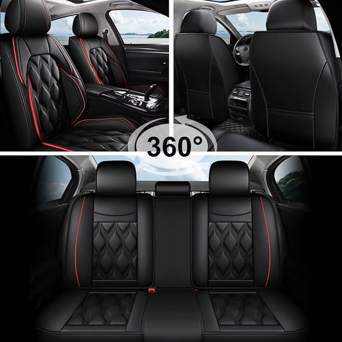 AOMSAZTO Car Seat Covers Full Set Fit for Hyundai Tucson 2010-2026 Waterproof Faux Leather Car Seat Cushions Automotive 5 Seat Covers Set（Black&Redline）
