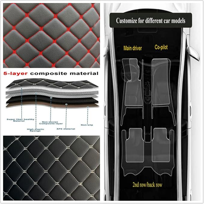 Custom Personalized Floor Mats for Cars - Luxury Full Coverage All Weather Mats, Anti-Slip Leather Mat Set, Fit for 99% of Cars, SUVs & Trucks (Blue, C-Double Color)