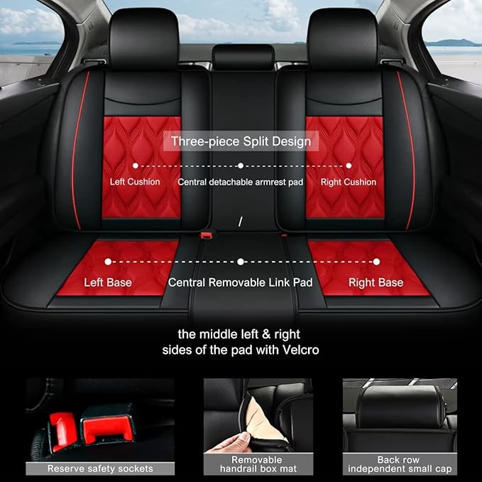 AOMSAZTO Car Seat Covers,Full Set 5 Seats Custom Fit for Ford Fusion 2010-2020,Leather Car Automotive Cushion Covers Seat Protector,Airbag Compatible Waterproof Black&Red