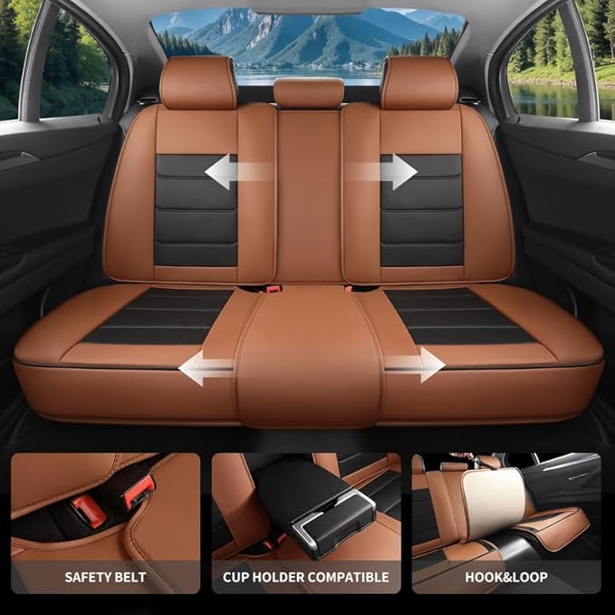 Car Seat Covers Full Set fit for Chevrolet/Chevy HHR 2006-2011 , Premium Faux Leather Waterproof Car Seat Protectors with Lumbar Support, Breathable Anti-Slip Auto Seat Covers(Black&Brown,Full set)