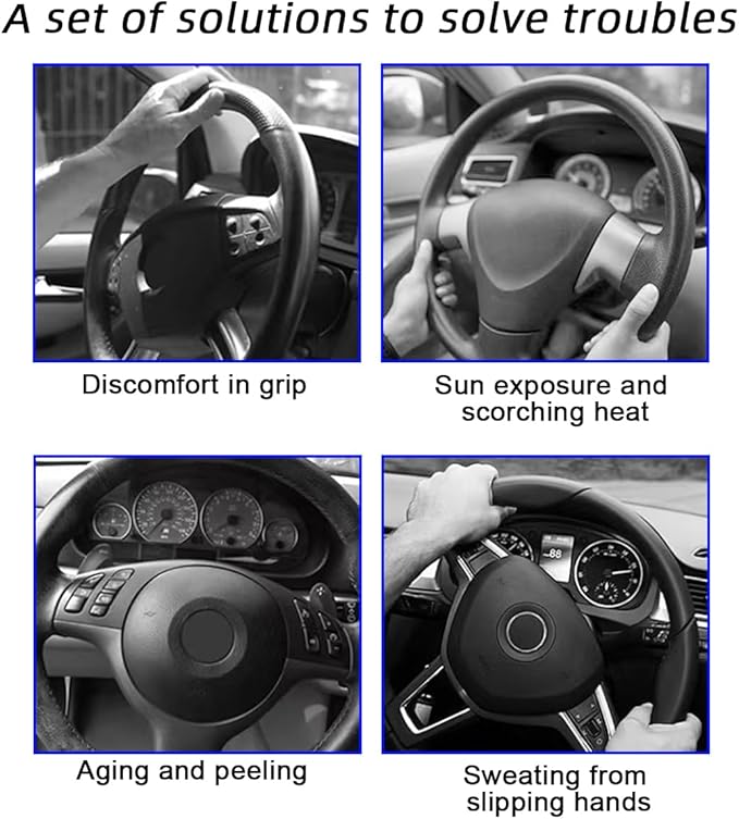 Mandark 3PCS Carbon Fiber Car Steering Wheel Cover, Anti-Skid Leather Vehicle Segmented Steer Wheel Protector, Auto Interior Protection Guard Accessories, Universal for Most Cars (White)