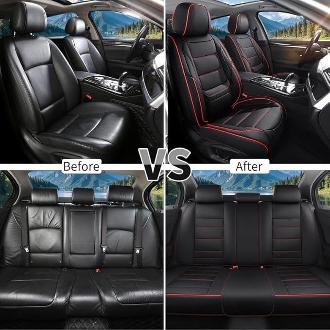 Car Seat Covers Custom Fit for Chevrolet/Chevy Cobalt 2004-2010 , Premium Faux Leather Waterproof Car Seat Protectors with Lumbar Support, Breathable Anti-Slip Easy to install(Black&Red,Full set)