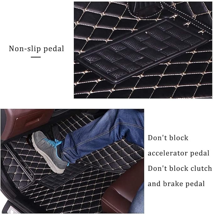 Custom Making Car Floor Mats Compatible for 2000-2025 All Mode Sedan SUV Sports Car Full Coverage Cute Pads Protection Non-Slip Leather Floor Liners (Black+White Edge)