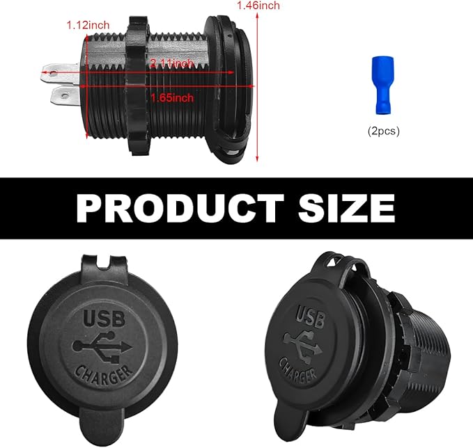 4.2A Dual USB Charger Socket, Waterproof Power Outlet 12V/24V 2.1A & 2.1A Quick Charge Socket, USB Charger Socket with Cap for Car Golf Cart Mobile RV ATV Truck Marine Boat (White)