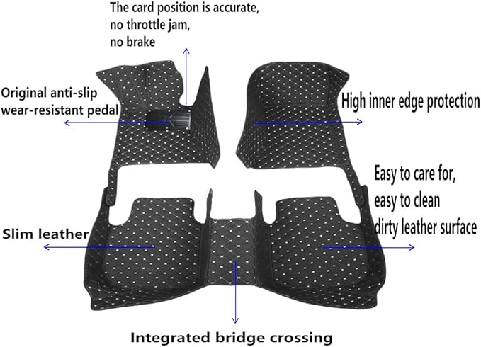 KaiLaiCarCustom Automotive Car Floor Mats for 99.99% Sedan SUV Sports Car Men Women Protection Full Coverage Pads Anti-Slip Leather Floor Lining (Brown Diamond + Black Strip, D- Diamond + Strip)
