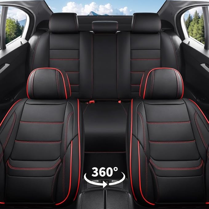 Car Seat Covers Full Set fit for Chevrolet/Chevy HHR 2006-2011 , Premium Faux Leather Waterproof Car Seat Protectors with Lumbar Support, Breathable Anti-Slip Auto Seat Covers(Black&Red,Full set)