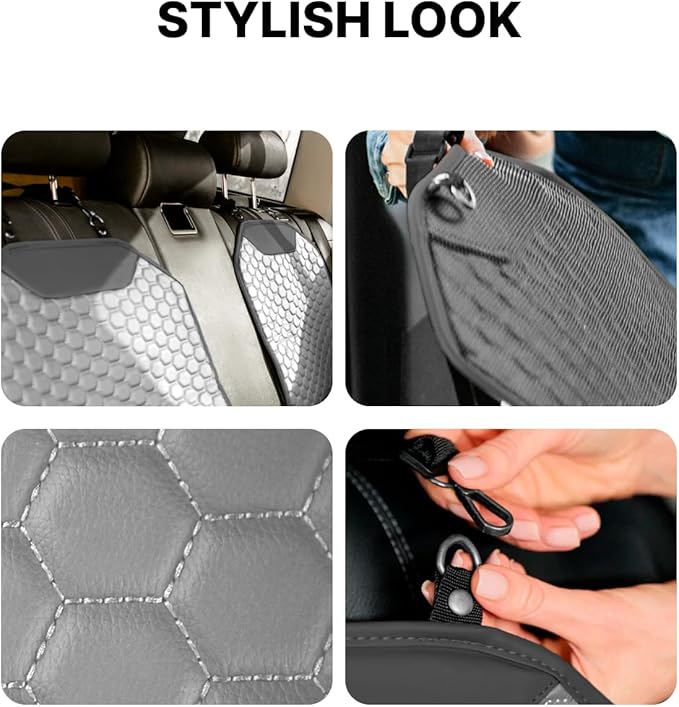 Owleys Set Seat Back Organizer & Car Seat Protector Hexy Waterproof & Non-Slip Protector for Child Car Cushion for Leather and Fabric Seats (Gray 2 pcs)